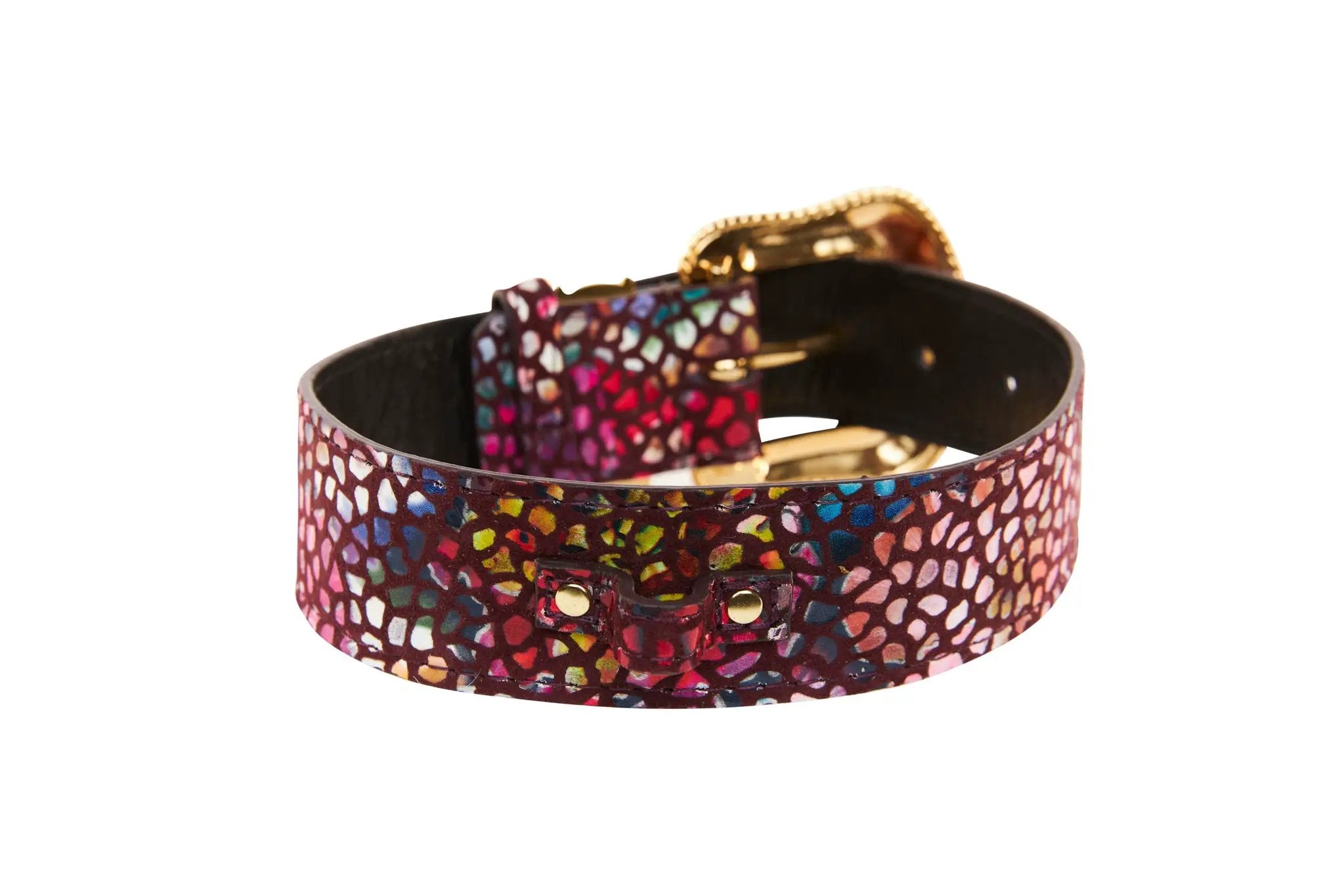 Luxury Pet Fashion Floral Mosaic Leather Collar Set by Allysa Payne Beverly Hills