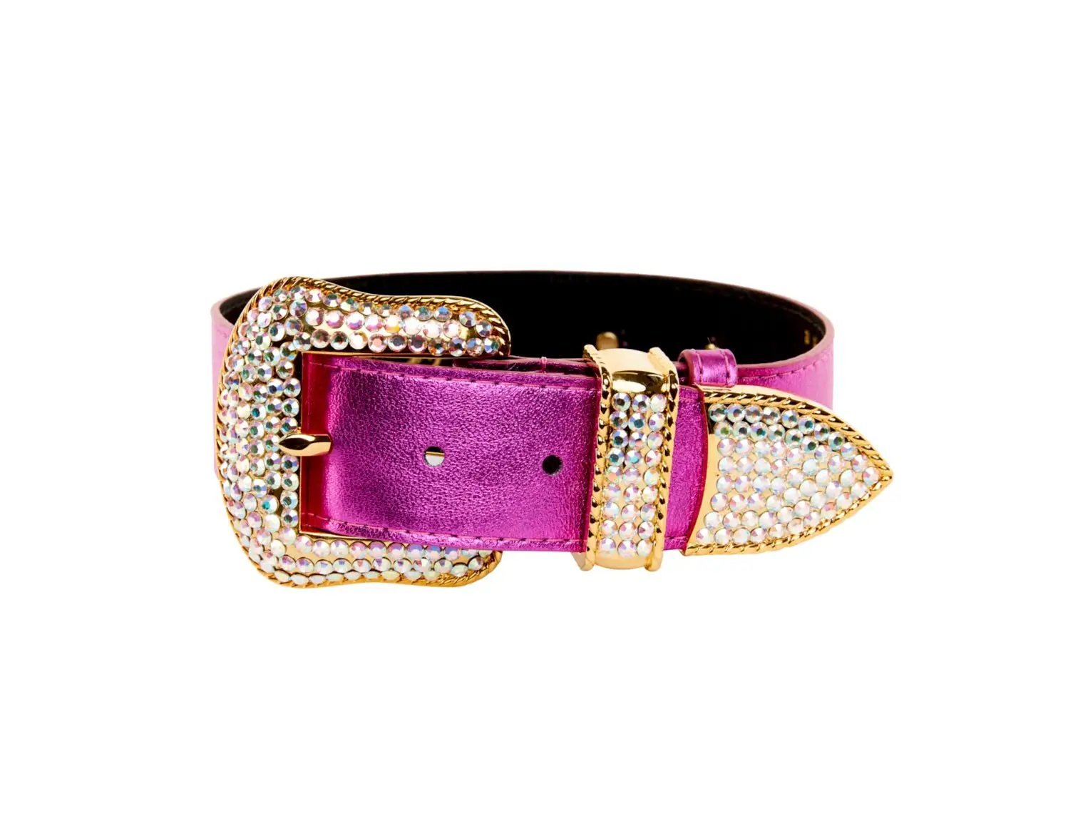 Luna Pet Pink Foil Leather Swarovski Collar by Allysa Payne Beverly Hills
