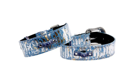 Snake collar set by Allysa Payne Beverly Hills in light blue/dark blue iridescent finish with Swarovski crystals (2 collars)