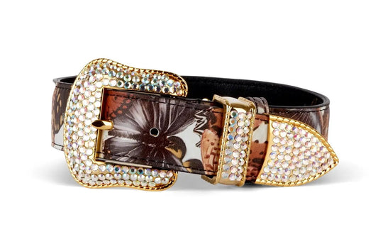 Butterfly print Italian leather collar with crystal-embellished gold-tone hardware by Allysa Payne Beverly Hills