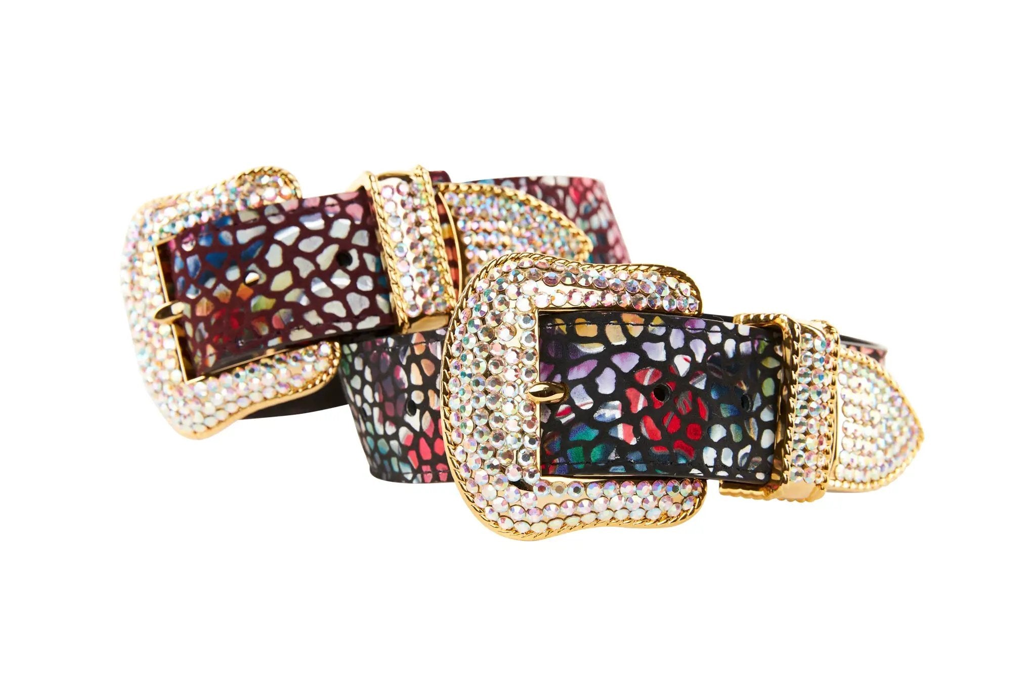 Luxury Pet Fashion Floral Mosaic Leather Collar Set by Allysa Payne Beverly Hills