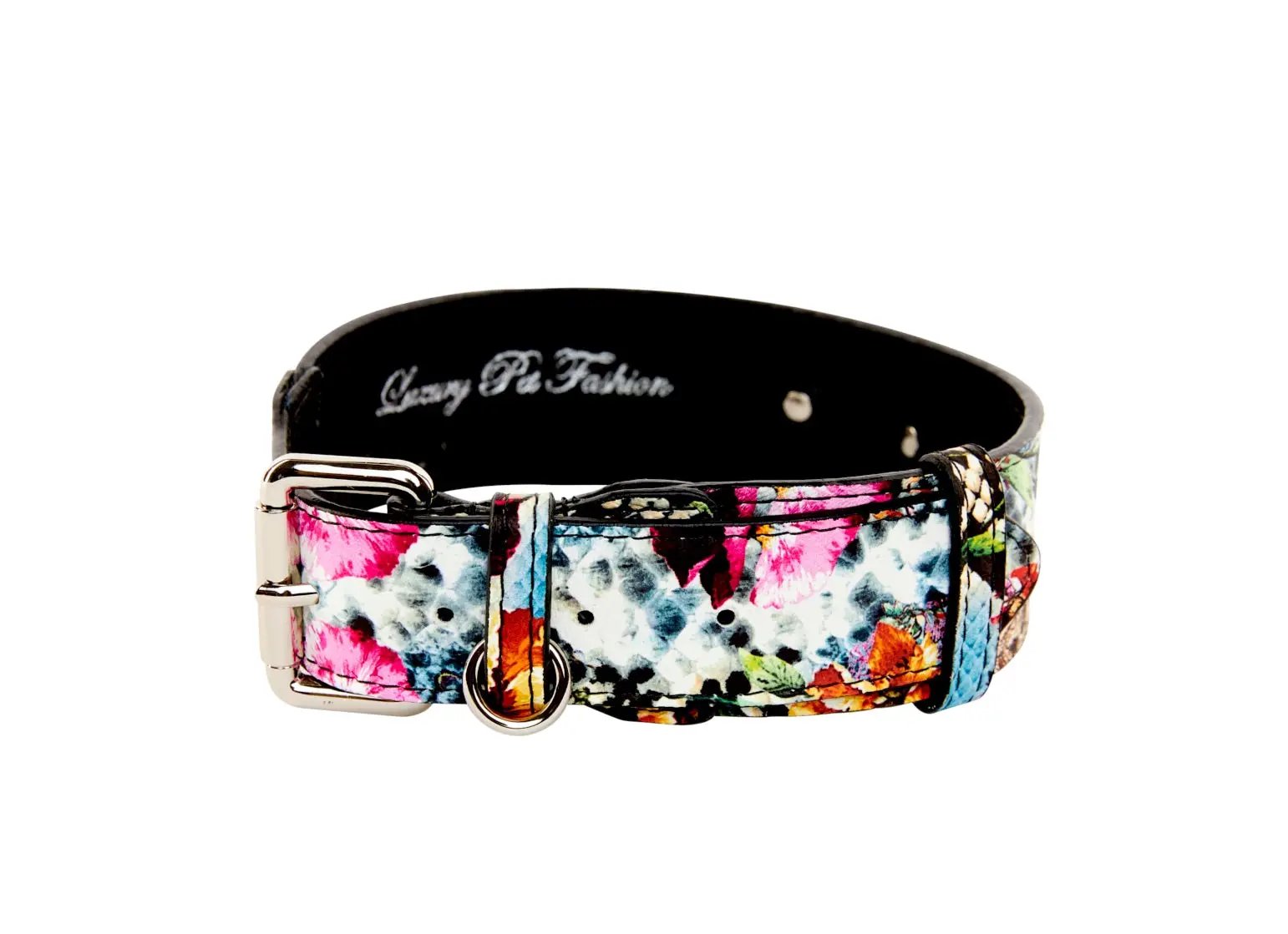 Italian leather floral collar with silver hardware by Allysa Payne Beverly Hills