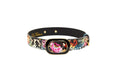 Carica l'immagine nel visualizzatore della galleria, Leather collar with floral scull snake-print pattern, Italian leather, gold buckle, Allysa Payne Beverly Hills
