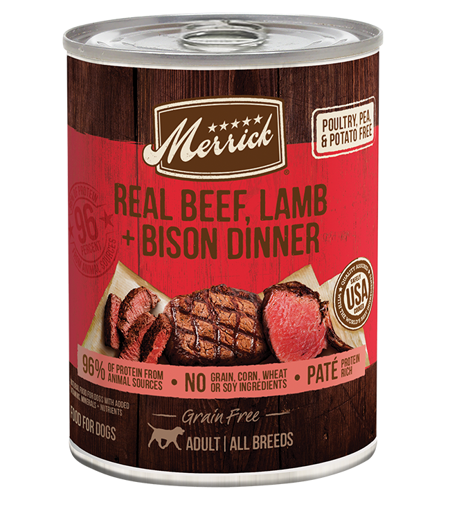 Merrick Real Beef Lamb and Bison earlier pate can design