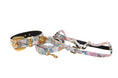 Charger l'image dans la visionneuse de la galerie, Three-piece white floral mosaic Italian leather collar, leash, harness set with Swarovski crystals.
