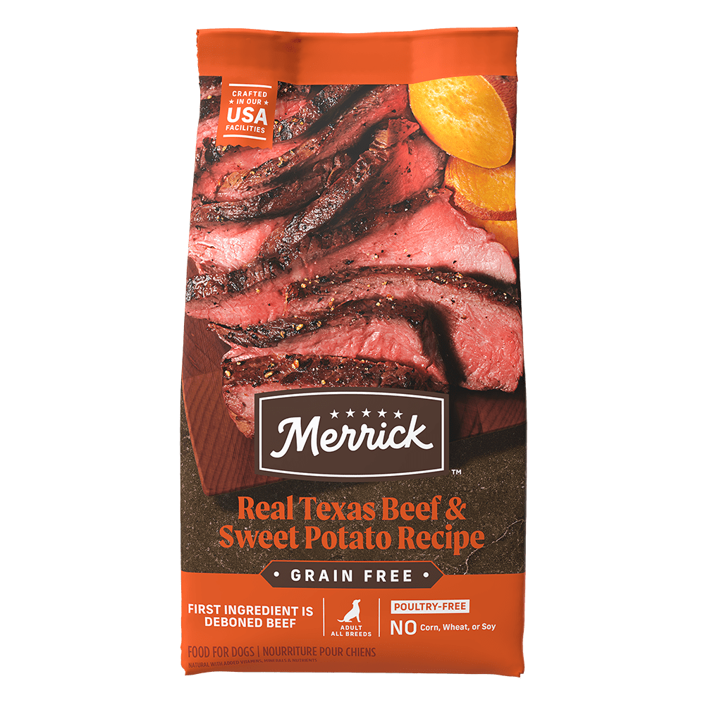 Merrick Real Texas Beef and Sweet Potato dry dog food bag front