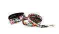 Load image into Gallery viewer, Floral skull snake print Italian leather collar and leash set, multicolor, by Allysa Payne Beverly Hills
