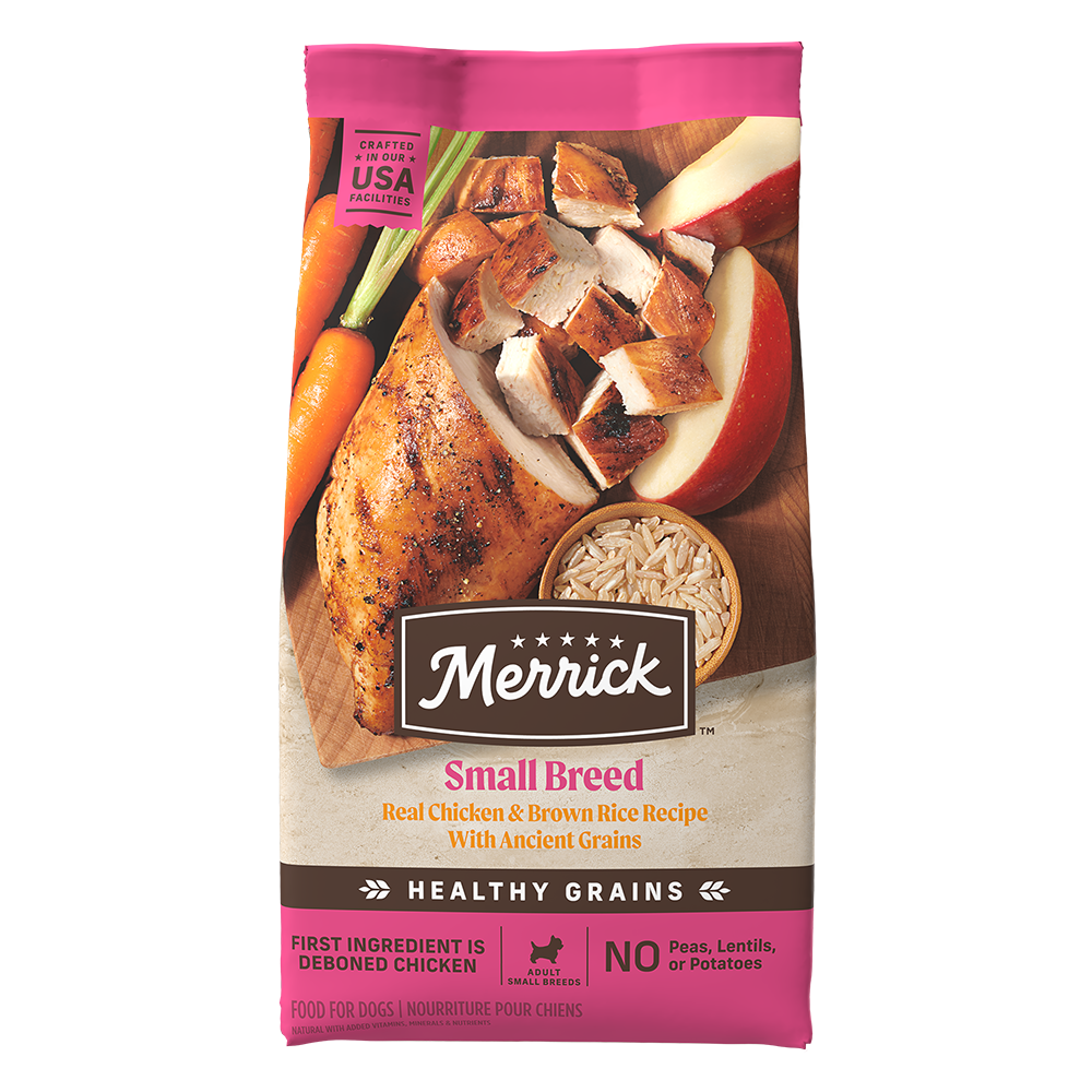 Merrick Healthy Grains Small Breed chicken and brown rice bag front