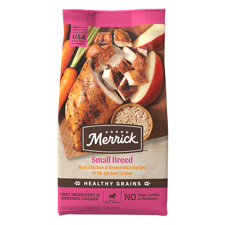 Merrick Healthy Grains Small Breed chicken and brown rice bag front