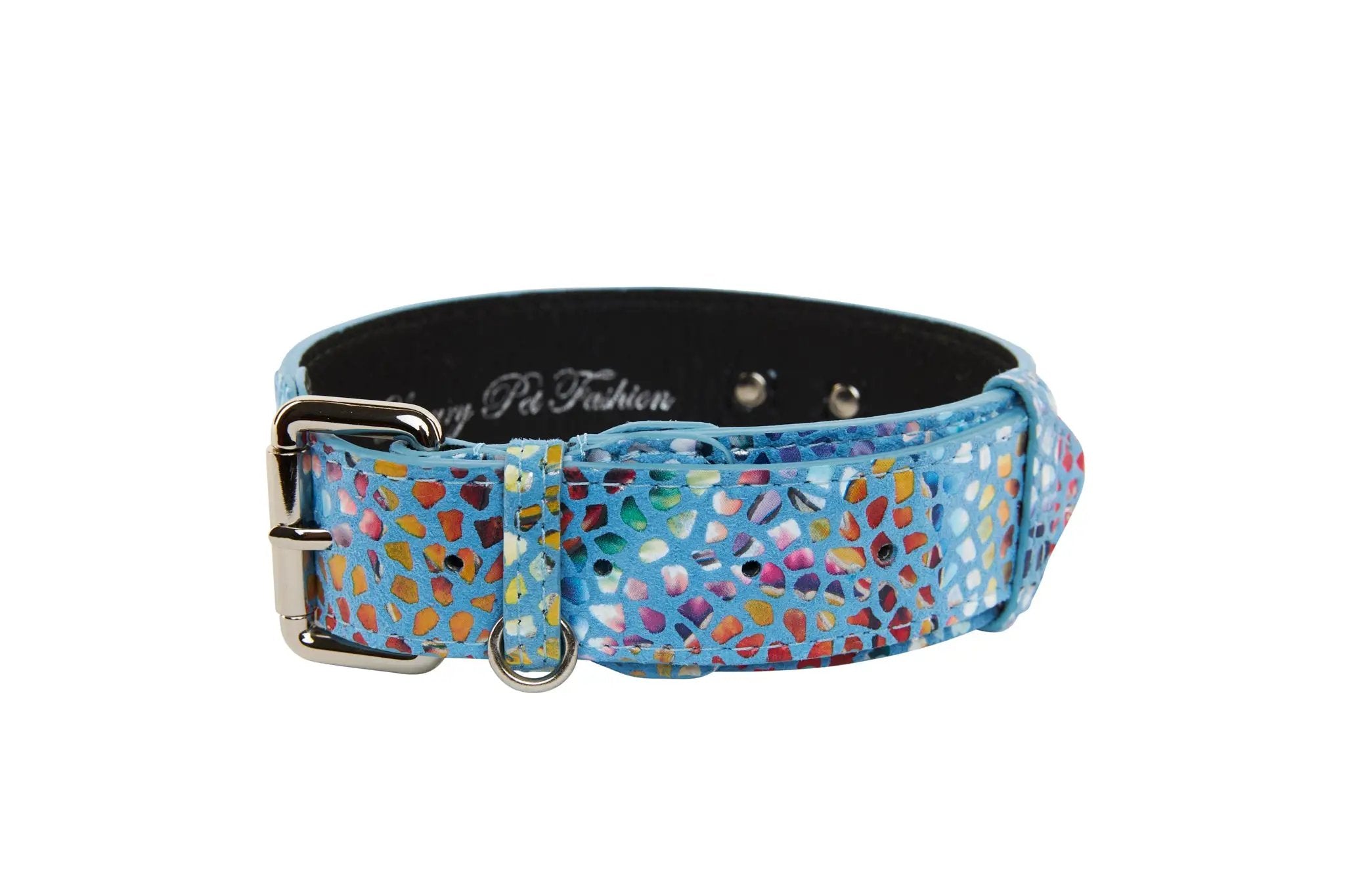Vivian Lux Blue Floral Mosaic Italian Leather Collar by Allysa Payne Beverly Hills