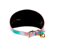 Bild in Galerie-Betrachter laden, Snake print collar in turquoise, fuchsia and off-white, 4 inches wide with gold-tone buckle and heart charm
