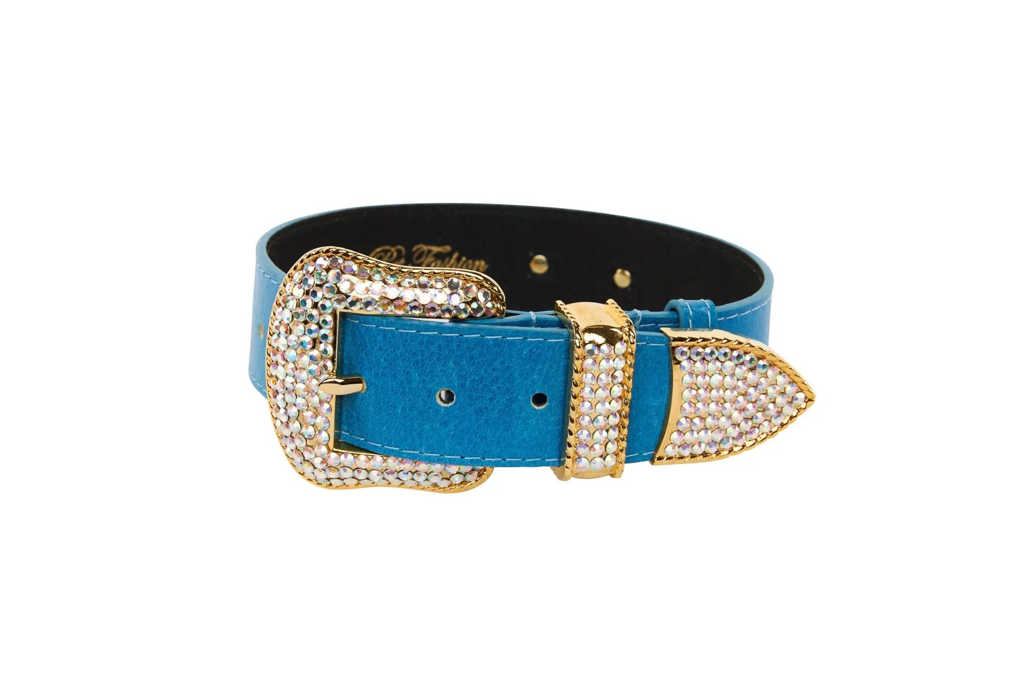 Italian Leather Dog Collar By Luxe Pet With Gold Swarovski by Allysa Payne Beverly Hills