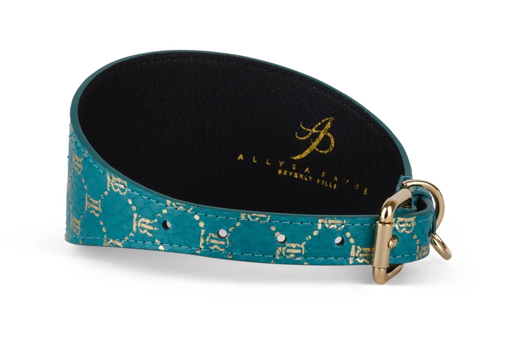 Aurum Pet Teal Gold Monogram Snake Collar by Allysa Payne Beverly Hills