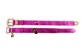 Carica l'immagine nel visualizzatore della galleria, Pink foil Italian leather collar set; two pink collars with gold-tone hardware and rhinestone accents.
