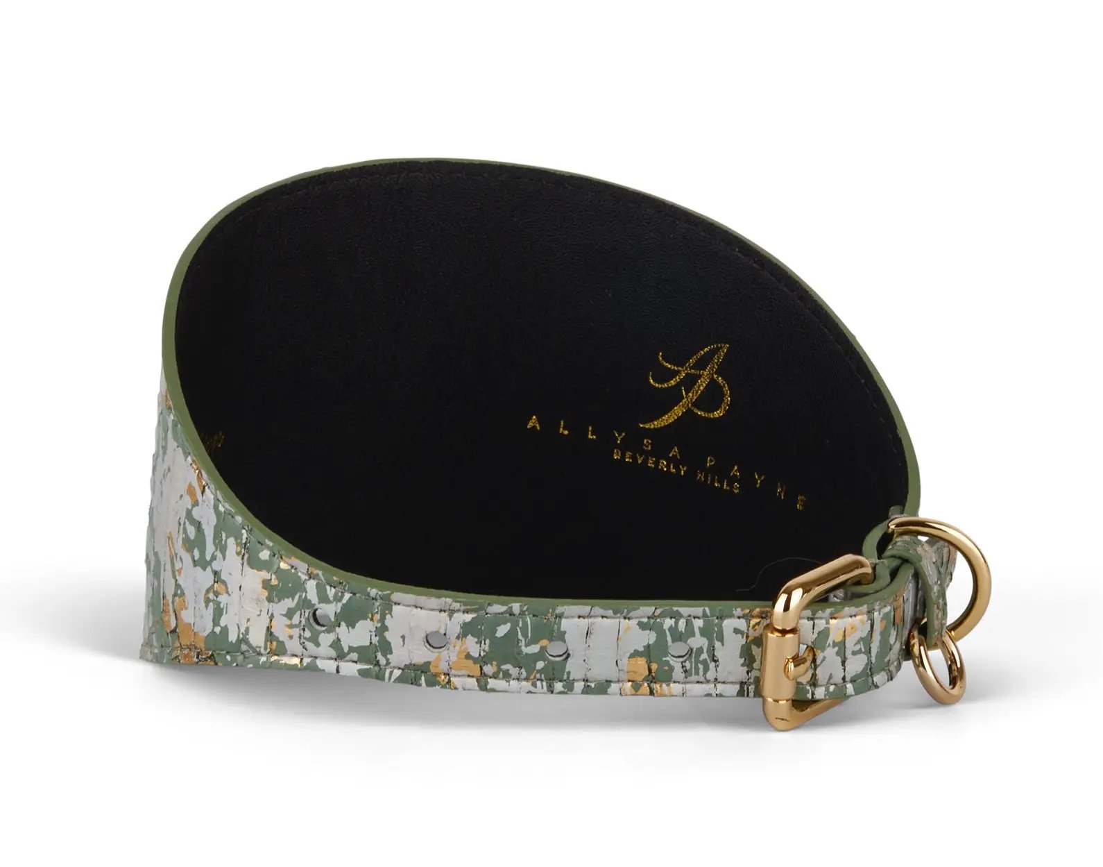 Collar, iridescent Art Deco snake-style in green/gold/silver, 4in wide, Allysa Payne Beverly Hills