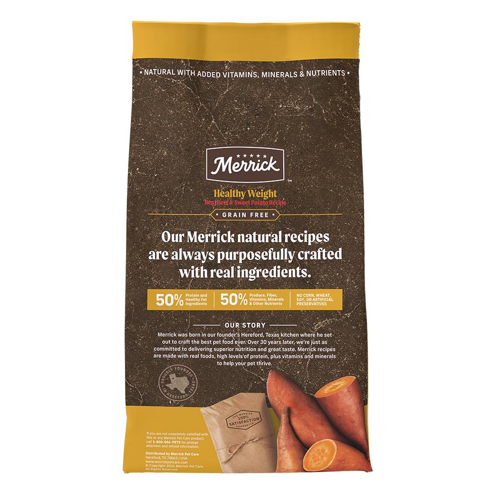 Merrick Healthy Weight dry dog food bag reverse