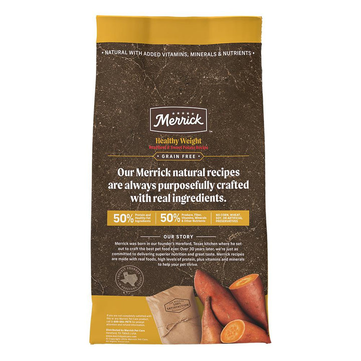 Merrick Healthy Weight dry dog food bag reverse