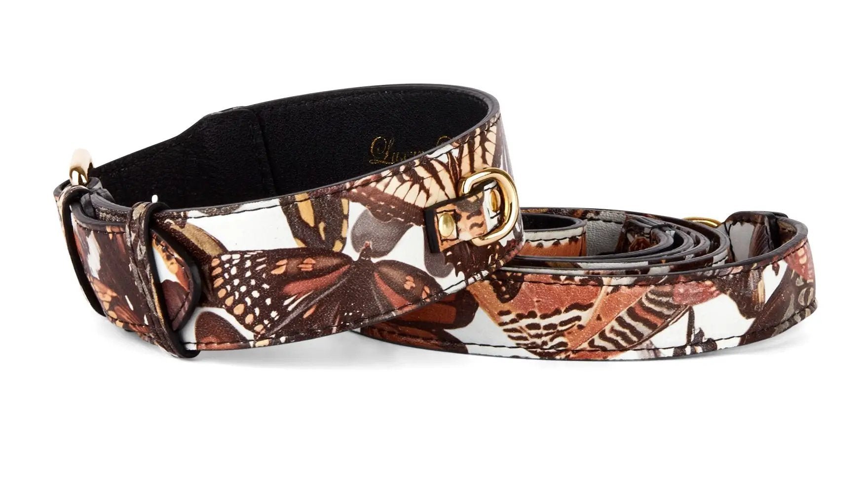 Butterfly Print Italian Leather Classic Collar And Leash by Allysa Payne Beverly Hills