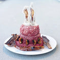 Load image into Gallery viewer, Shrimp by Naked Beasts; two stacked pink ground-meat patties on a white plate with shrimp garnish
