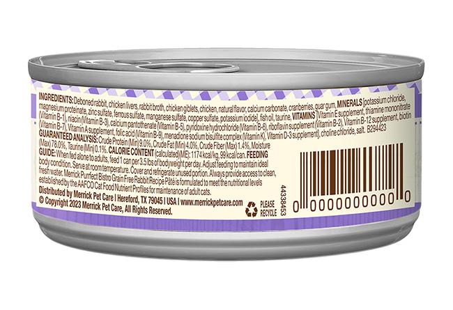 Merrick Purrfect Bistro Rabbit Pate reverse ingredient and nutrition label