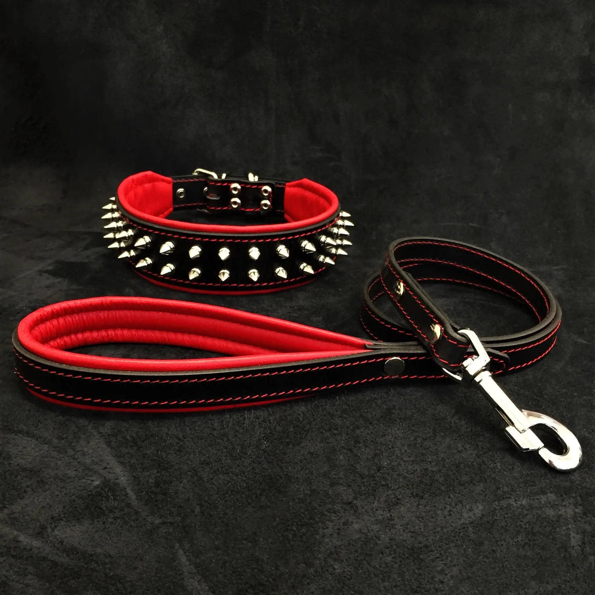 "Frenchie" Set- collar & leash. Red - Pet Collars & Harnesses from Bestia Dog Gear
