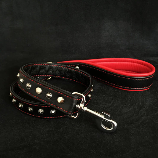 Black soft leather studded leash - Pet Leashes from Bestia Dog Gear