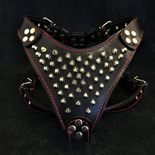 Bestia Dog Gear Genuine Studded Leather Harness Black Small Medium Size by Bestia Dog Gear