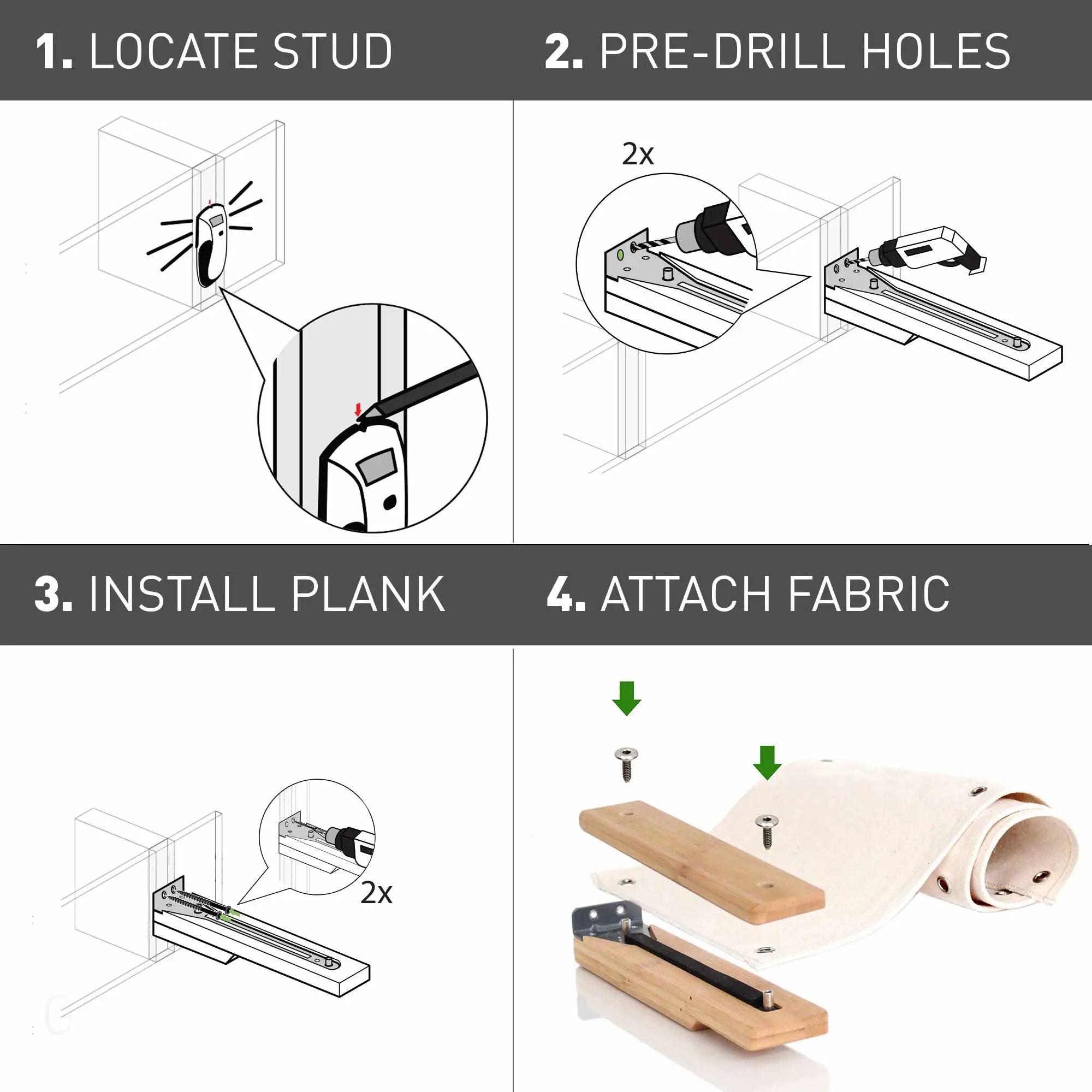 Hanging Cat Bed Hammock by Catastrophic Creations, a cat perch shelf with illustrated assembly steps.