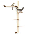Bild in Galerie-Betrachter laden, The Crow's Nest Cat Condo wall scratcher with hammock, beige rope pole, brown platforms, two kittens.

