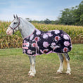 Cargar la imagen en la vista de la galería, Expression 1200D turnout blanket on gray draft horse with pink floral pattern and pink trim
