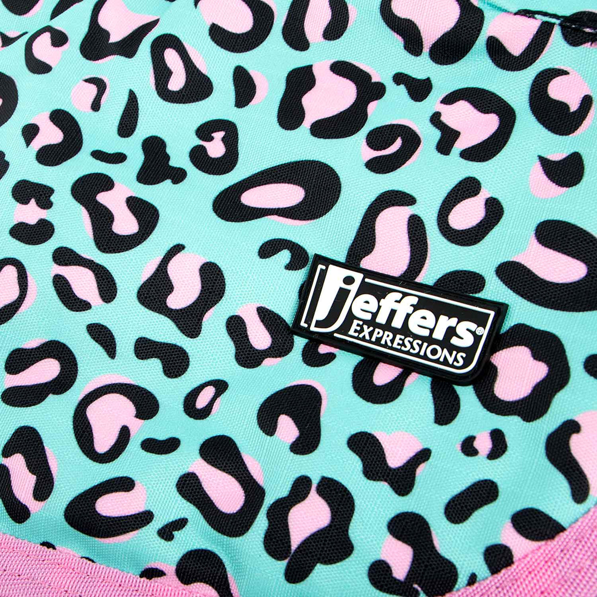 Jeffers Expressions dog coat; turquoise with pink leopard print, 600D waterproof ripstop