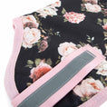 Cargar la imagen en la vista de la galería, Jeffers 600D waterproof ripstop dog coat with floral black fabric, pink trim, and gray reflective strap
