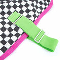 Cargar la imagen en la vista de la galería, Jeffers Expression 600D waterproof ripstop dog coat with neon-green strap and pink trim on checkered fabric.
