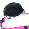 Load image into Gallery viewer, Jeffers Expression adjustable strap belt bag, black-and-white checkered pattern with pink strap and mesh interior
