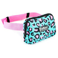 Load image into Gallery viewer, Jeffers Expressions fanny pack in turquoise leopard print with pink adjustable strap
