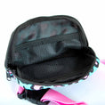 Load image into Gallery viewer, Jeffers Expression adjustable strap belt bag, colorful printed fanny pack with pink strap and black mesh interior.
