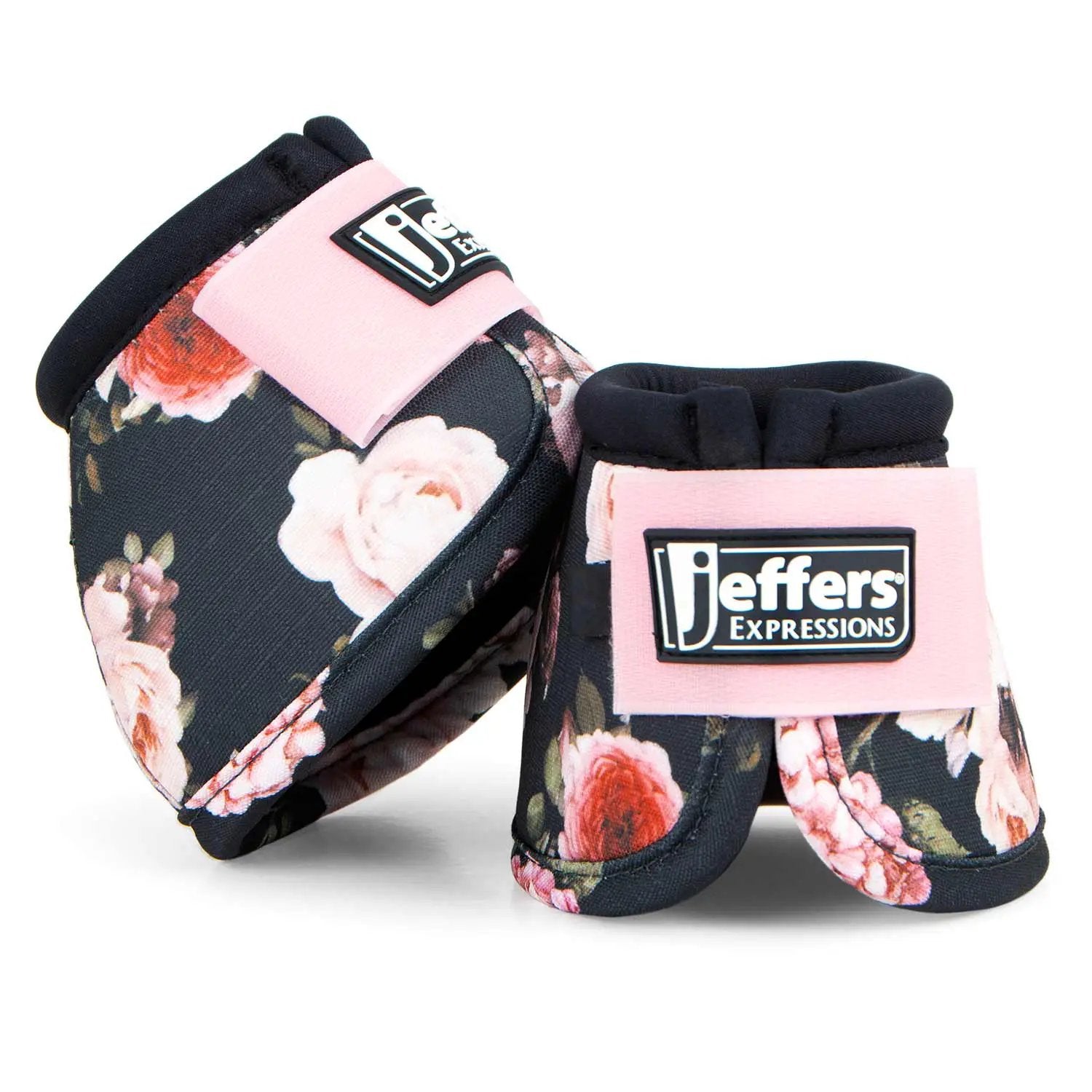 Jeffers Expressions No-Turn horse bell boots, nylon, floral navy with pink straps, pair