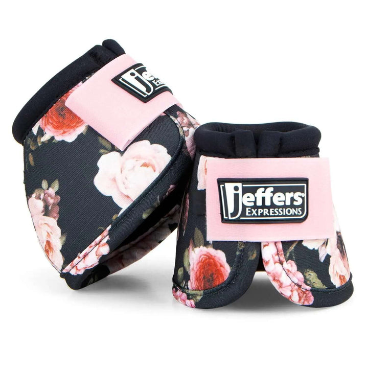 Jeffers Expressions No-Turn horse bell boots, nylon, floral navy with pink straps, pair