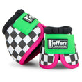 Bild in Galerie-Betrachter laden, Jeffers Expressions nylon bell boots for horses, pair with neon green strap and black-and-white check pattern

