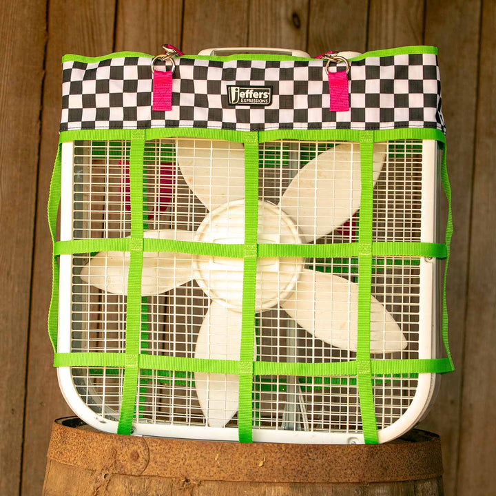 Jeffers Expression Horse Fan Bag with neon-green straps and black-and-white checkered pattern