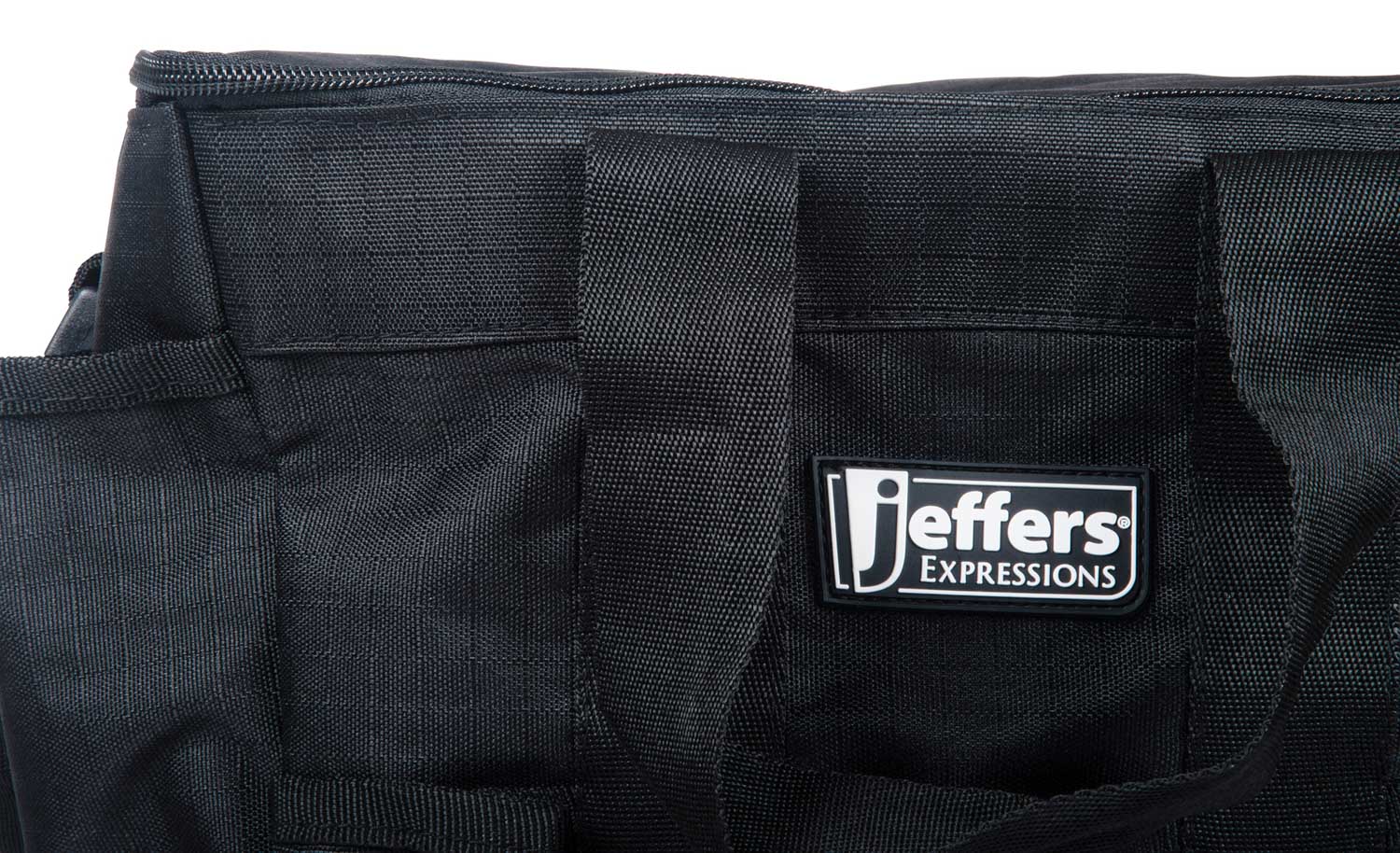 Jeffers Expressions Deluxe Horse Grooming Bag with adjustable strap, black nylon, logo patch.