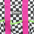 Load image into Gallery viewer, Jeffers Expressions horse grooming bag with adjustable strap; black-and-white checkered bag with bright pink straps
