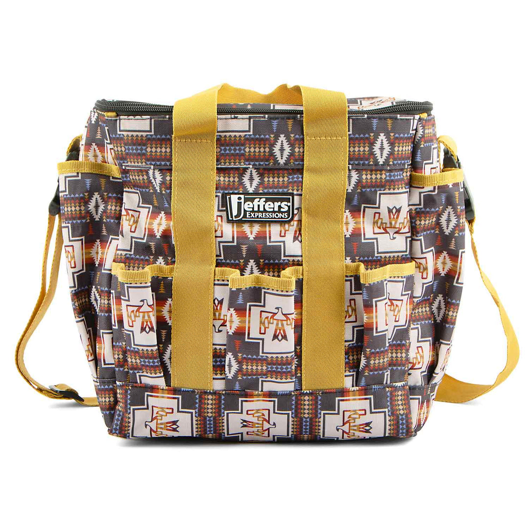 Jeffers Expressions Deluxe Horse Grooming Bag with adjustable strap, geometric print and yellow handles