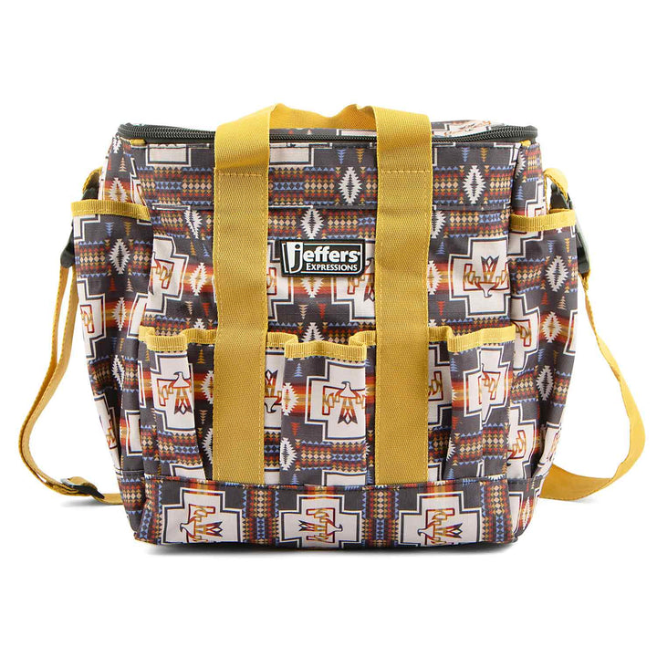Jeffers Expressions Deluxe Horse Grooming Bag with adjustable strap, geometric print and yellow handles