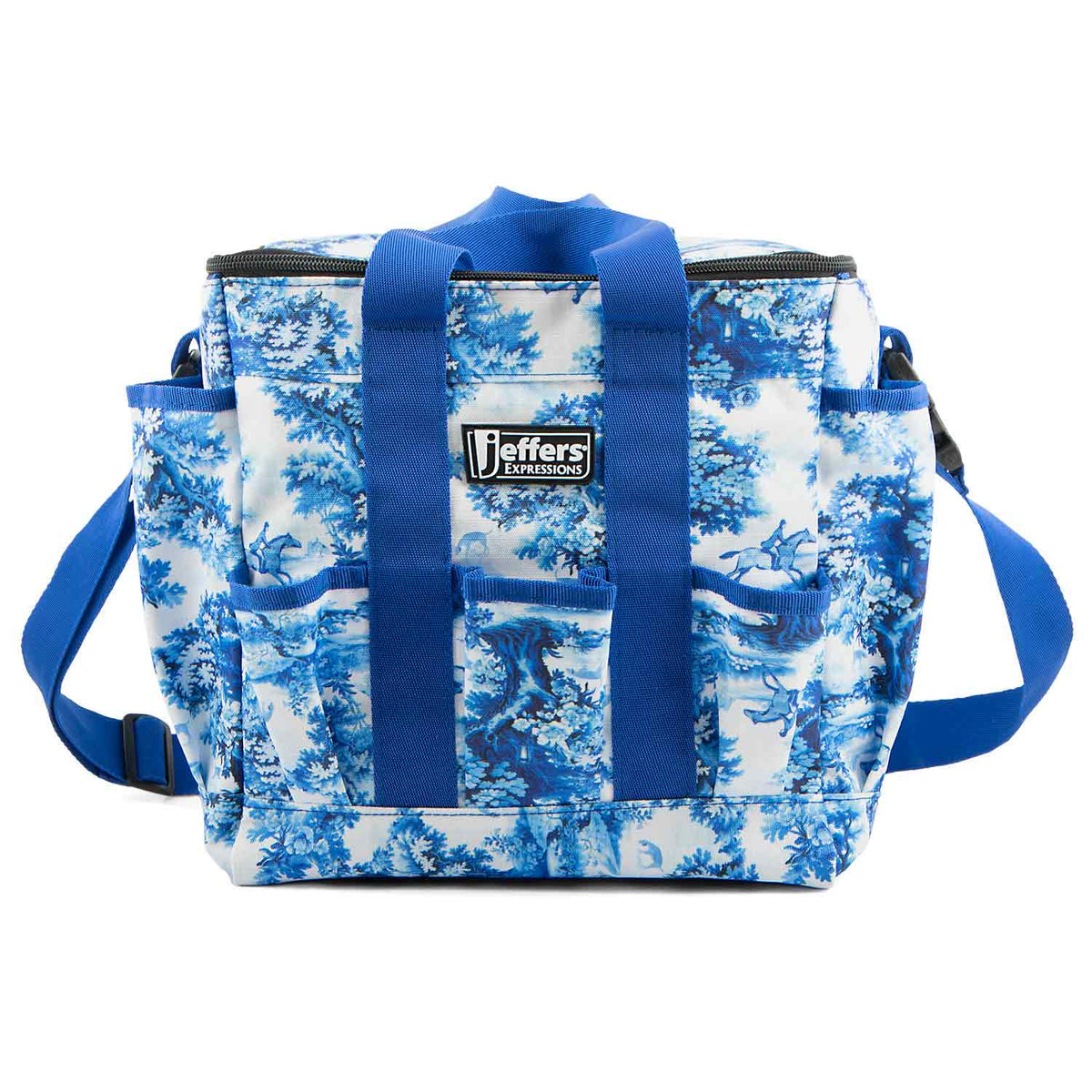Jeffers Expressions Deluxe Horse Grooming Bag, blue and white toile pattern with adjustable strap