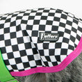 Cargar la imagen en la vista de la galería, Jeffers Expression dog coat in black-and-white check 600D waterproof ripstop fabric with pink trim and green strap
