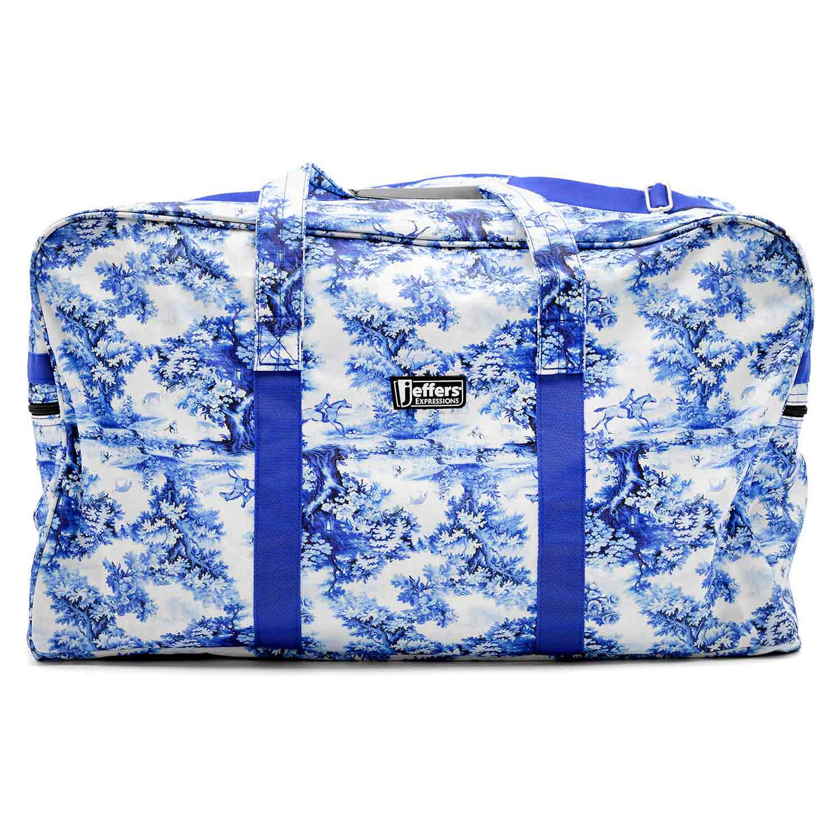 Jeffers Expression Equestrian nylon gear bag in blue toile pattern with dual carry handles