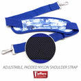 Load image into Gallery viewer, Jeffers Expression Equestrian nylon shoulder strap; adjustable blue padded nylon with metal clasps and blue-white panel.
