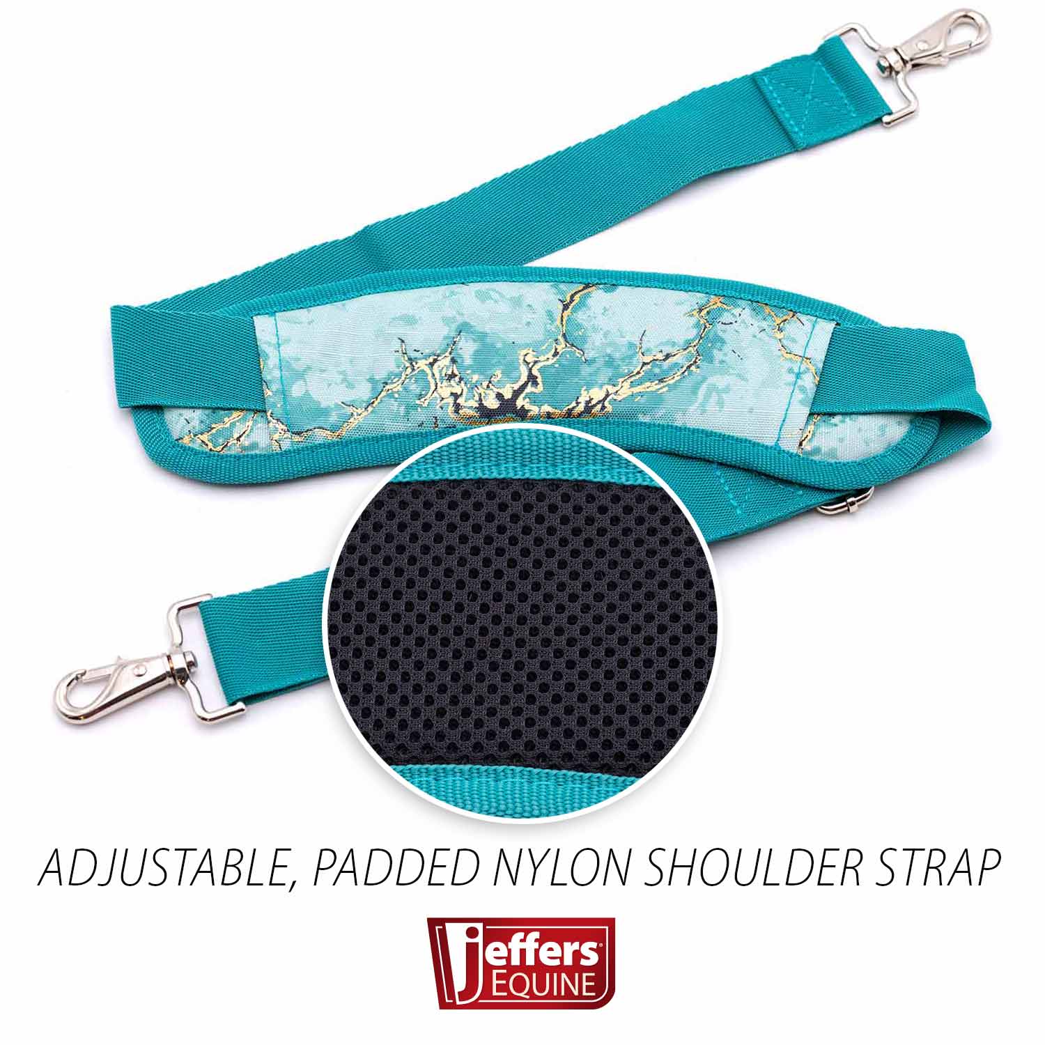 Jeffers Expression Equestrian adjustable padded nylon shoulder strap in teal with metal clips
