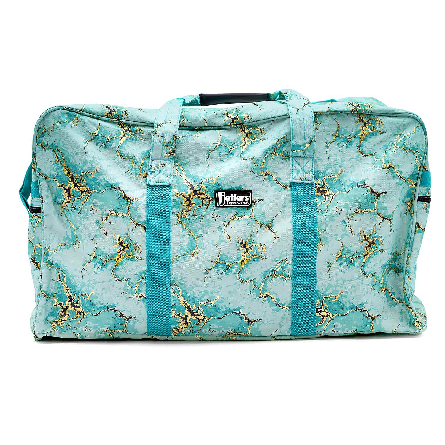 Jeffers Expression Equestrian Nylon Gear Bag; turquoise nylon with gold crackle pattern and teal carry straps